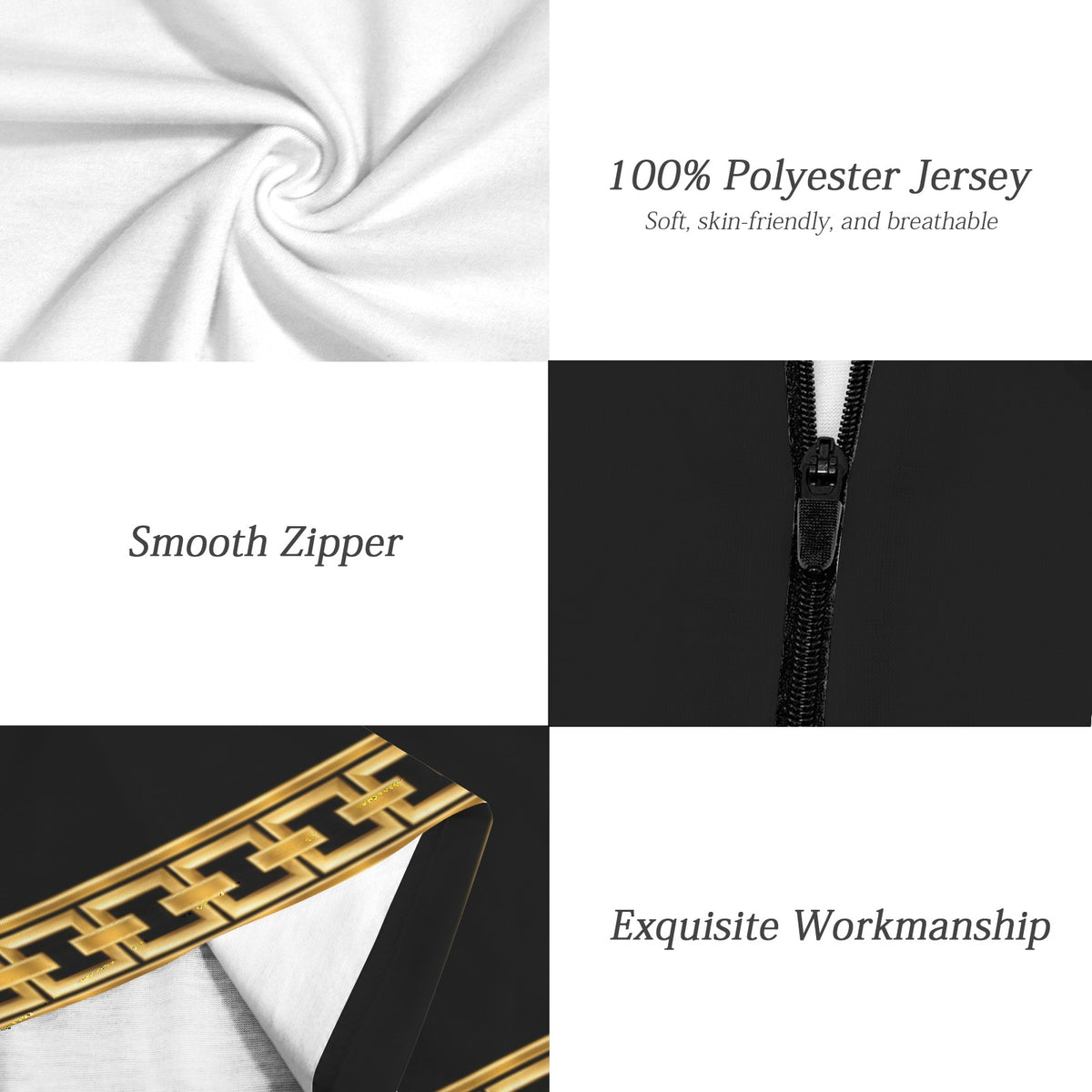 Giamorae Mens Black Zipper Polo Shirt