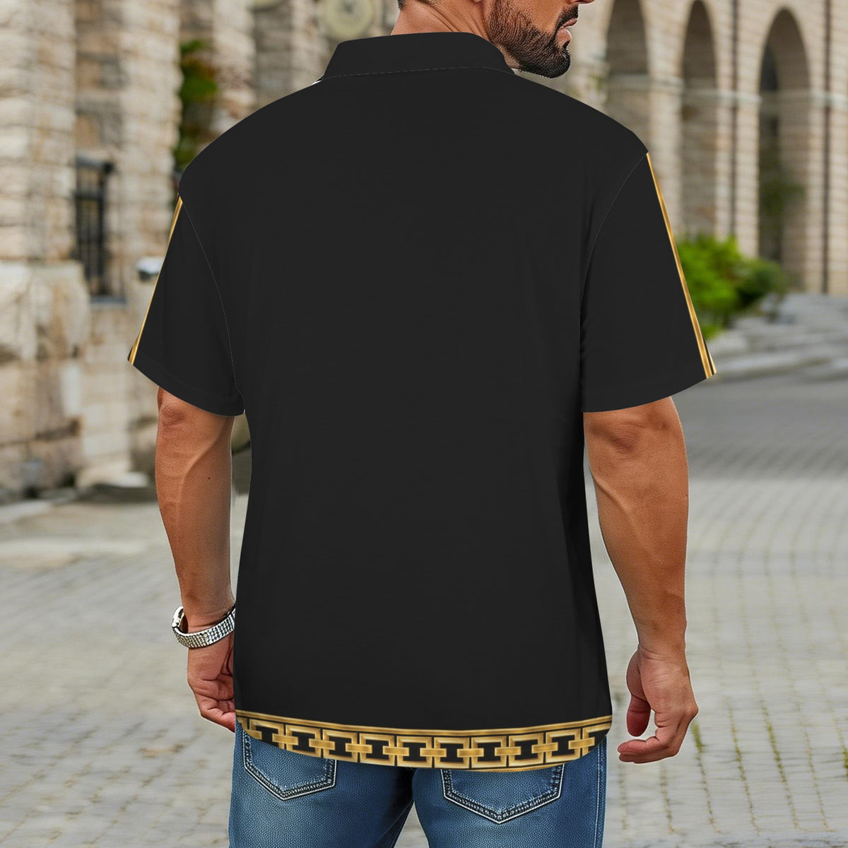 Giamorae Mens Black Zipper Polo Shirt