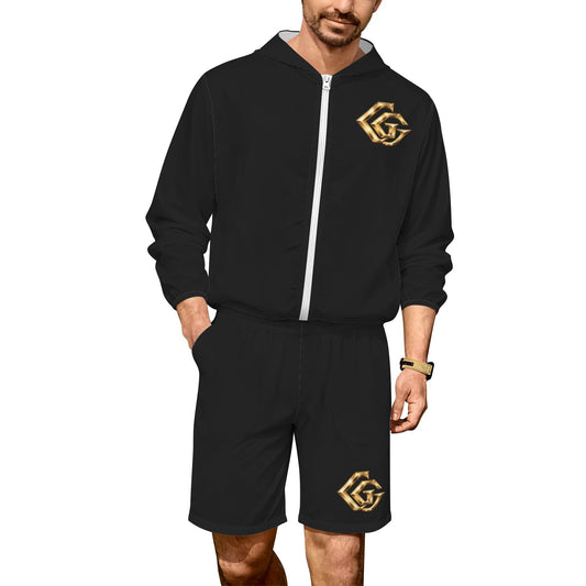 Men Black Giamorae Lightweight Outdoor Hoodie & Shorts Set