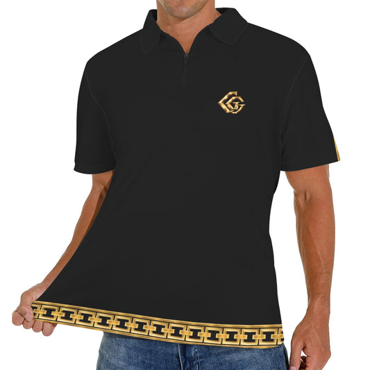 Giamorae Mens Black Zipper Polo Shirt