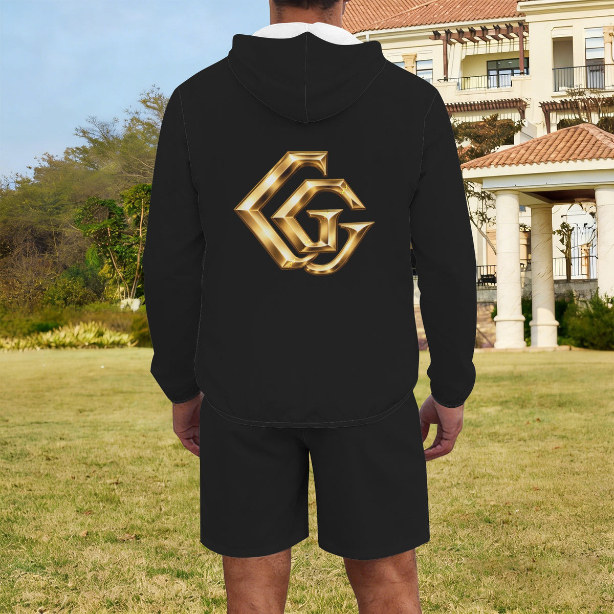 Men Black Giamorae Lightweight Outdoor Hoodie & Shorts Set