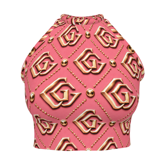 Pink Monogram Giamorae' Women's Sleeveless High Neck Crop Tank Top