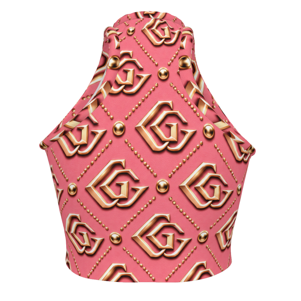 Pink Monogram Giamorae' Women's Sleeveless High Neck Crop Tank Top