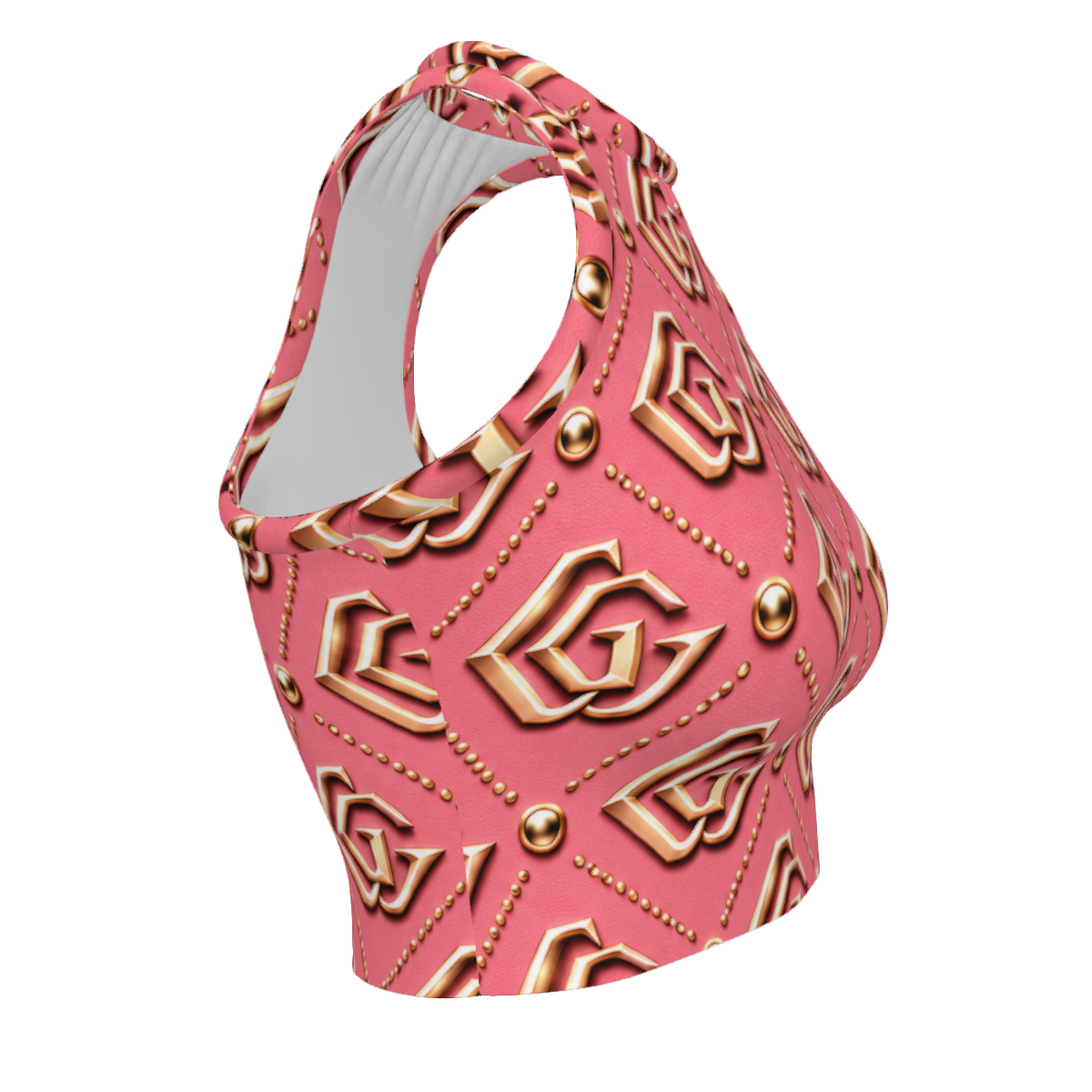 Pink Monogram Giamorae' Women's Sleeveless High Neck Crop Tank Top