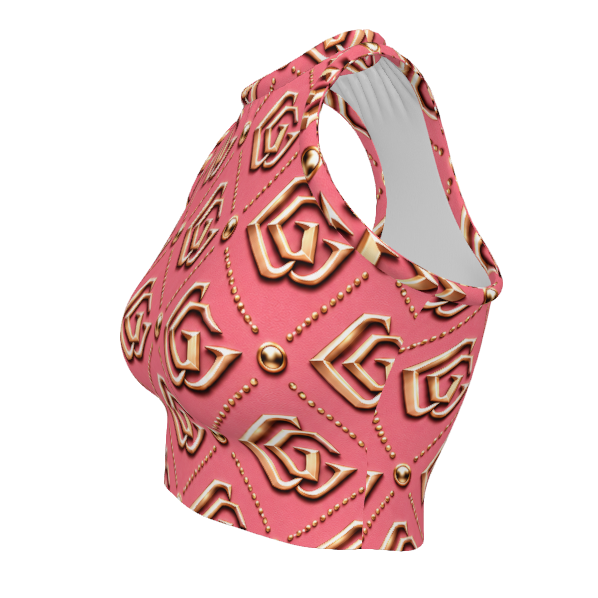 Pink Monogram Giamorae' Women's Sleeveless High Neck Crop Tank Top