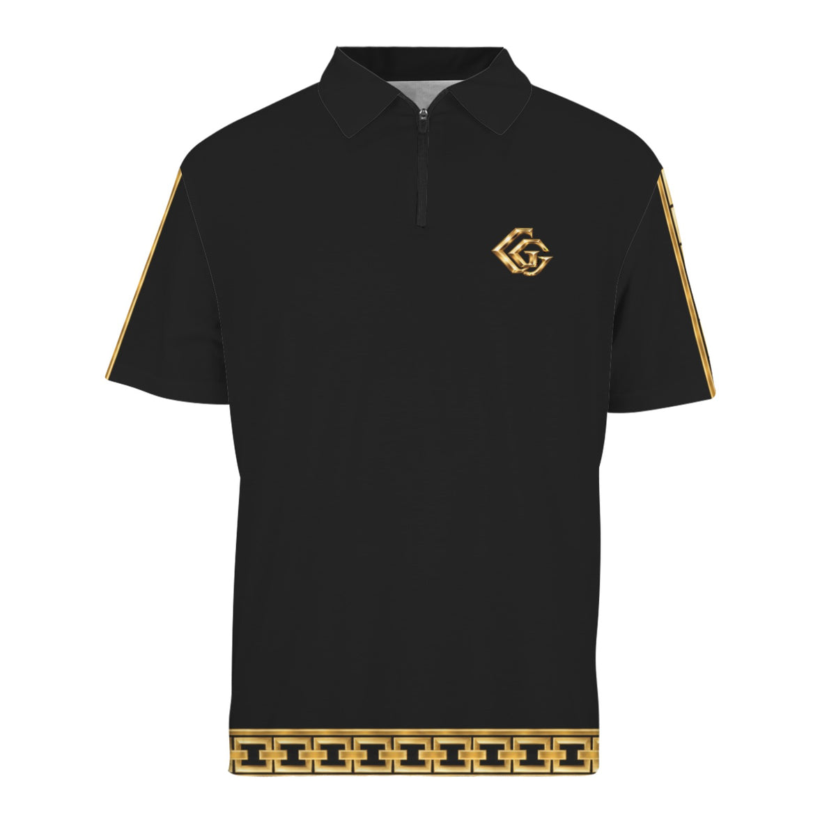 Giamorae Mens Black Zipper Polo Shirt