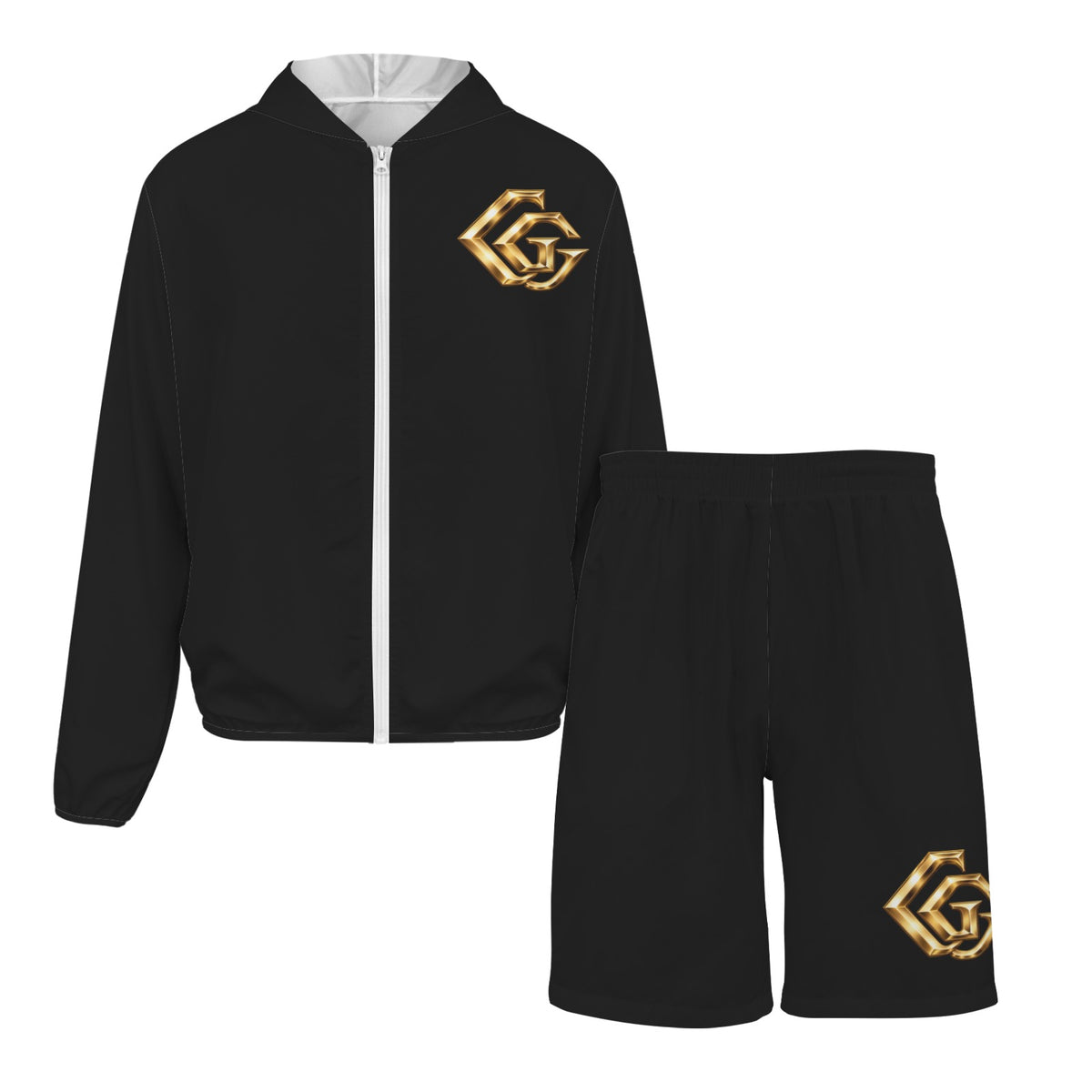 Men Black Giamorae Lightweight Outdoor Hoodie & Shorts Set